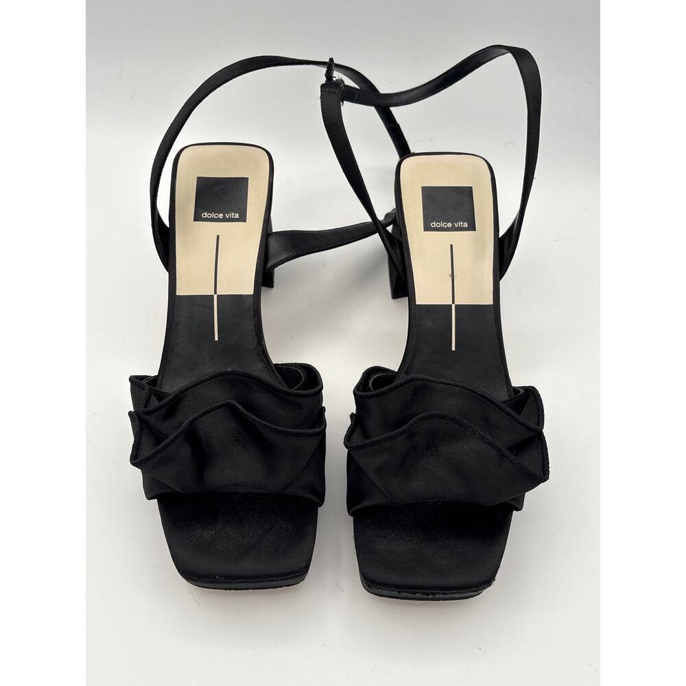 Women’s Dolce Vita Size 7.5 Black Silk Ruffled Strappy Block Heels